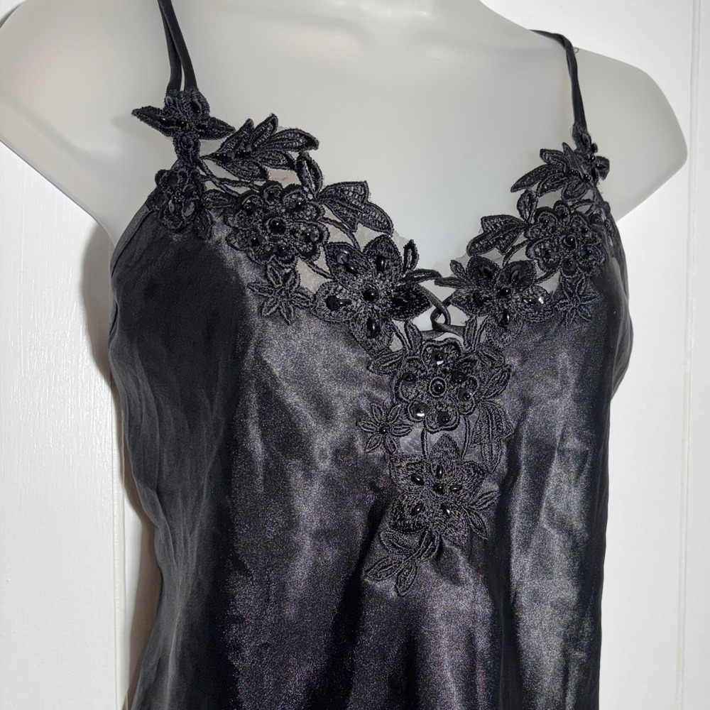 Y2K Black Satin Lace Beaded Camisole Top‎ Medium Grunge Whimsigoth Witchy